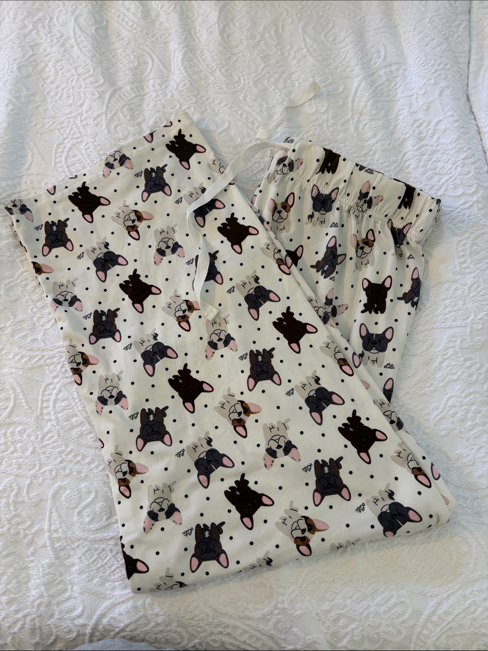 Frenchie dog Cream Dog Print pajama pants- Doggie Drawings by Lili Chan
